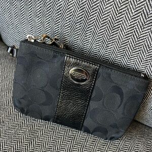 Coach black chambray clutch purse with leather trim